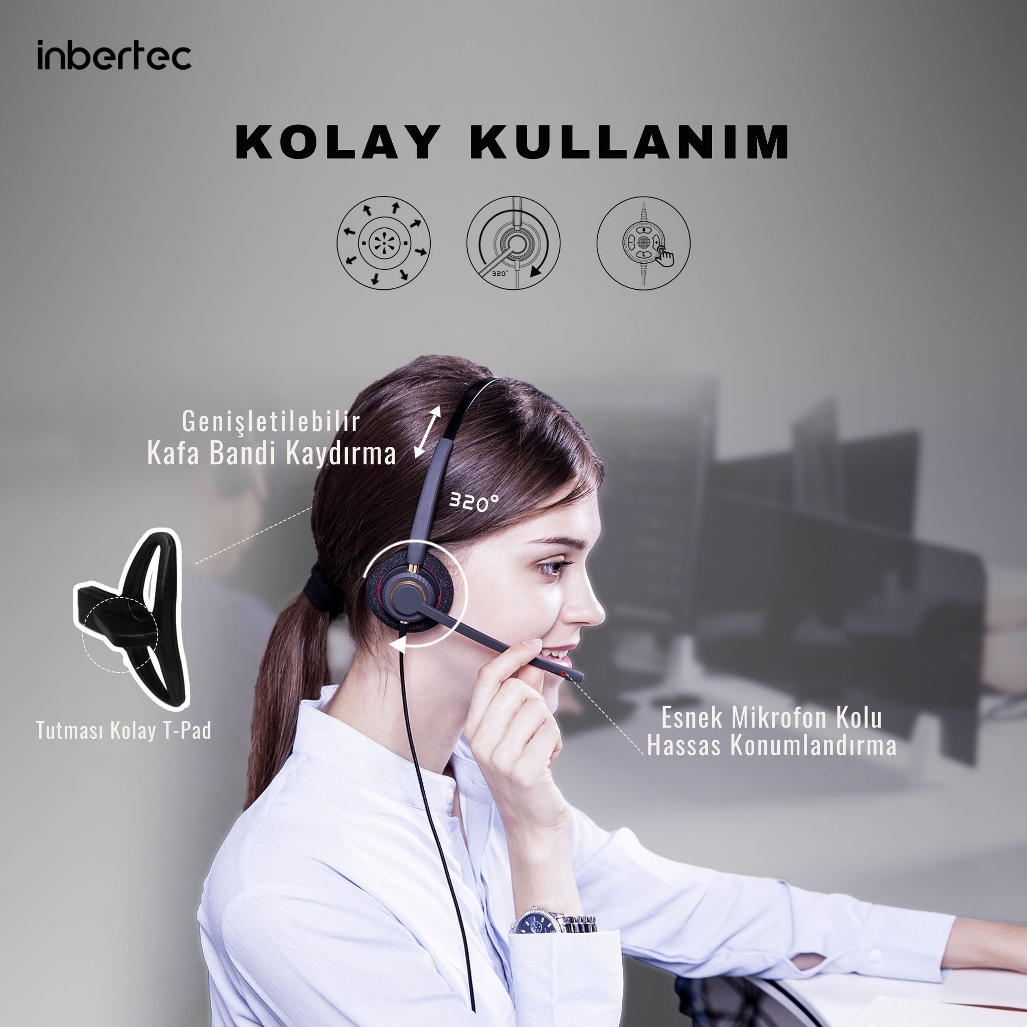 Inbertec UB805M Mono &Ccedil;ağrı Merkezi Kulaklığı